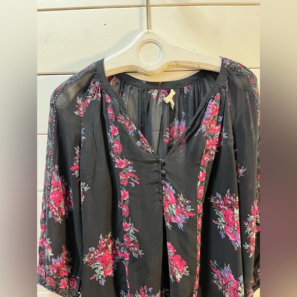 ❣️JOIE Black Floral Silk Blouse - Size L - Picture 4 of 9